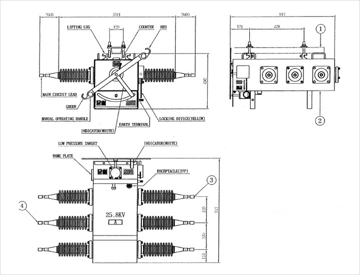 SF6 Pole Mounted Gas Switches dimensions